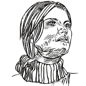 Sketch of a reflective woman gazing forward — symbol of silent strength and personal transformation.