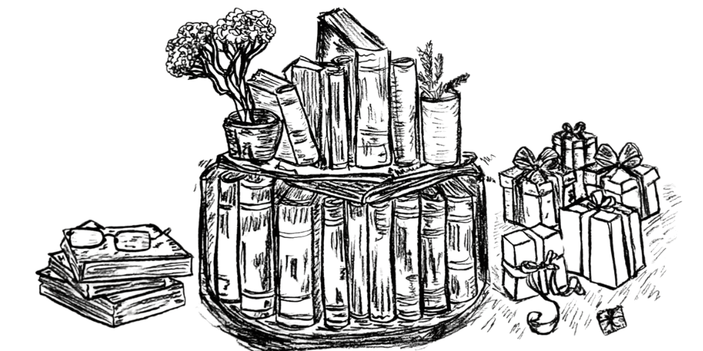 Illustration of a rotating display filled with diverse tools and resources, symbolizing bonus materials and support tools