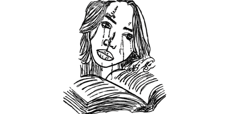 A woman quietly crying beside an open journal, expressing deep emotions — an illustration for the article “What My Tears Were Trying to Say”.