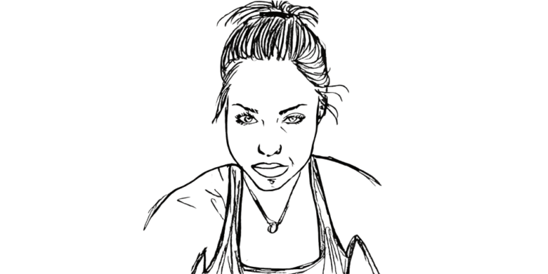Woman with strong expression, facing forward