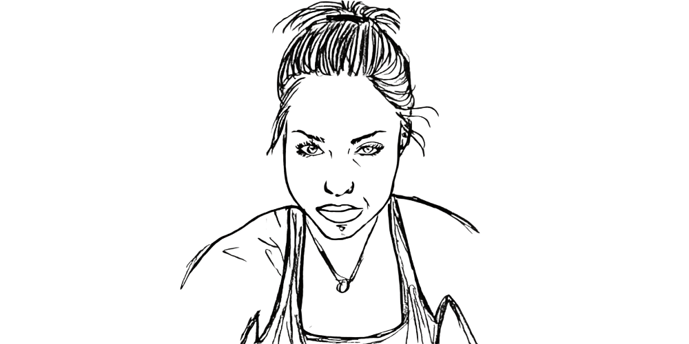 Woman with strong expression, facing forward