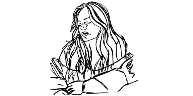Line drawing of a woman gently holding herself, illustrating emotional healing and self-acceptance — How I Reclaimed My Right to Feel