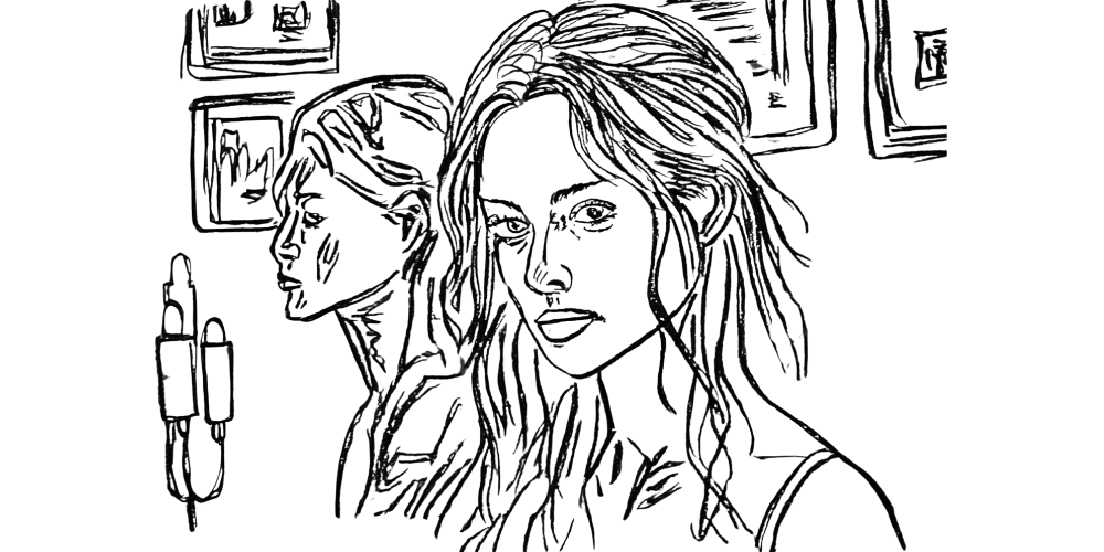 Shadow of a person turning inward