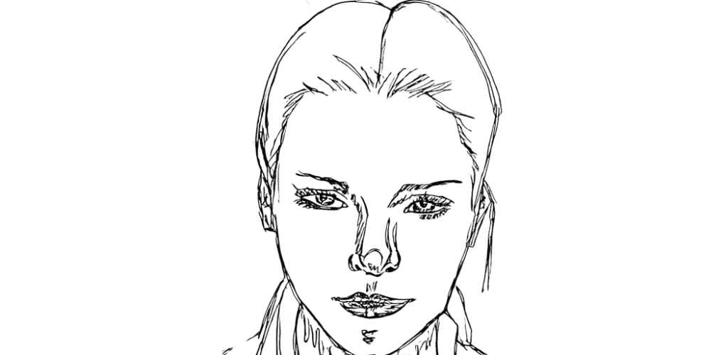 Line-drawing of a focused, tense woman staring straight ahead – illustrating the emotional tension behind control as described in How I Mistook Control for Safety