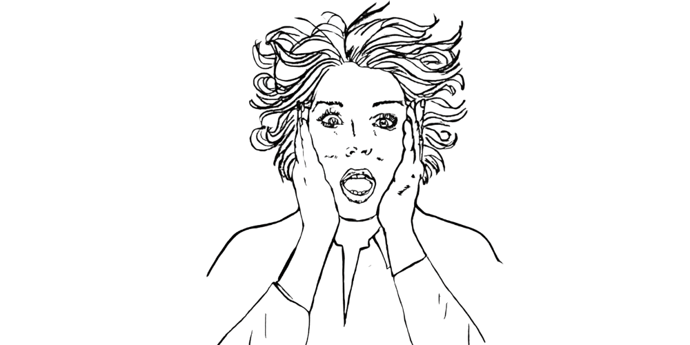Line-drawing of a distressed woman holding her face in shock, symbolizing inner chaos and emotional overwhelm – from the article How I Mistook Control for Safety