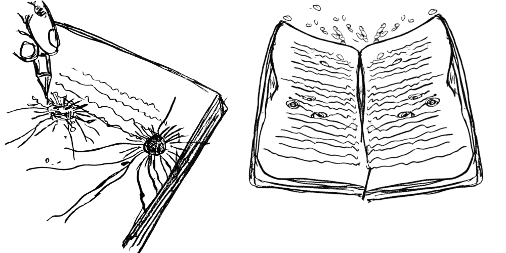 Tear-stained page showing the message beneath sadness