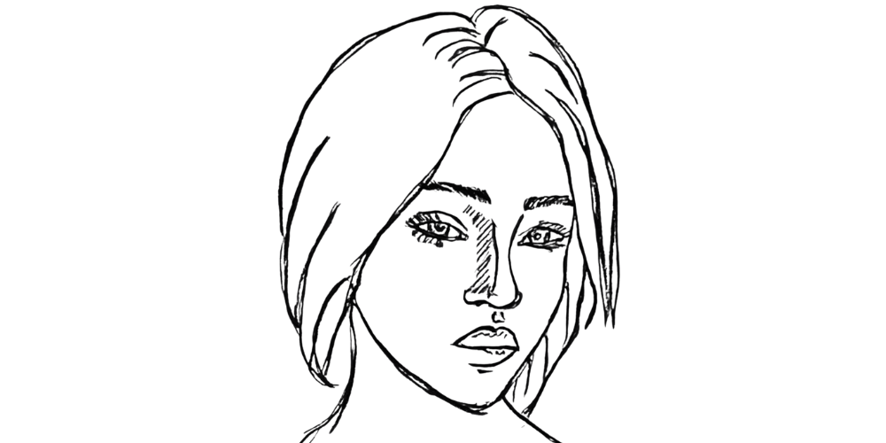 Hand-drawn sketch of a pensive woman symbolizing emotional conflict and self-reflection