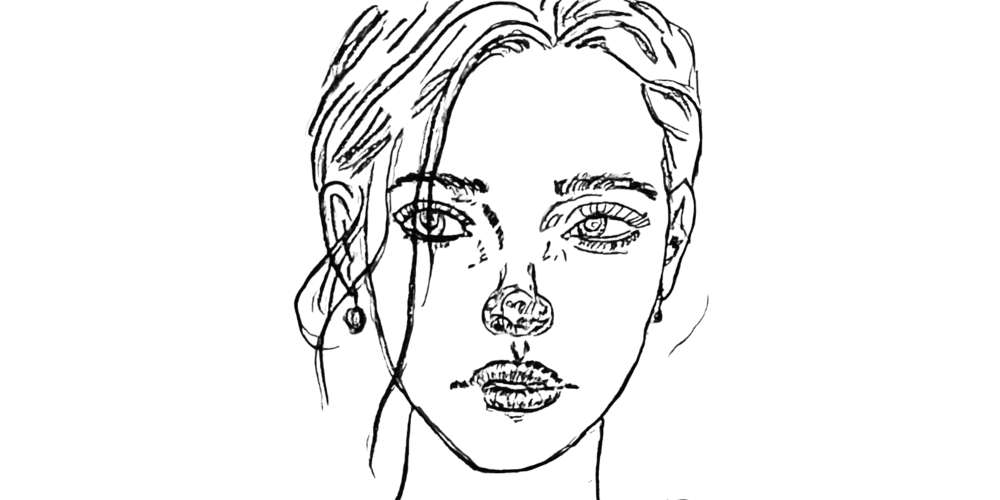 Emotive sketch of a woman with a distant gaze, representing the inner conflict between fear and self-love