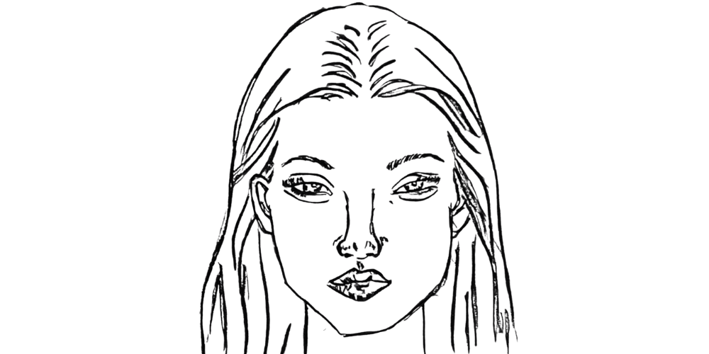 Sketch of a serene woman facing forward, symbolizing quiet strength, self-trust, and emotional clarity