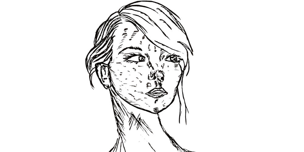 Sketch of a woman with a distant gaze, symbolizing the inner disconnection and pain of self-rejection.