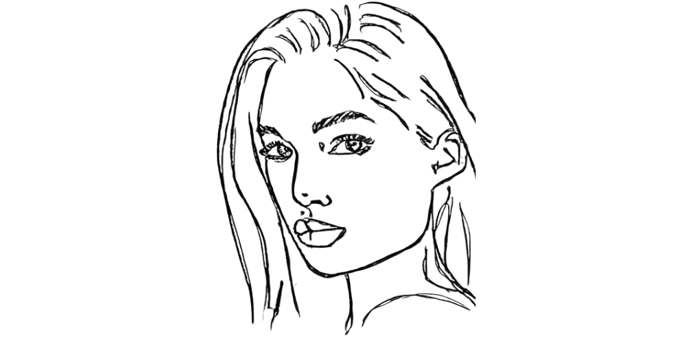 Sketch of a woman's face, softly turning, symbolizing deeper emotional understanding.