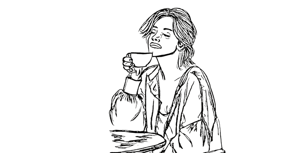 Woman sipping tea in stillness — calm of coming home to herself