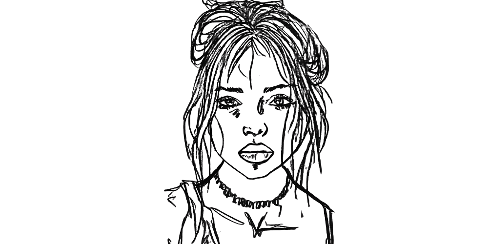 Portrait of a woman with calm face and tousled bun