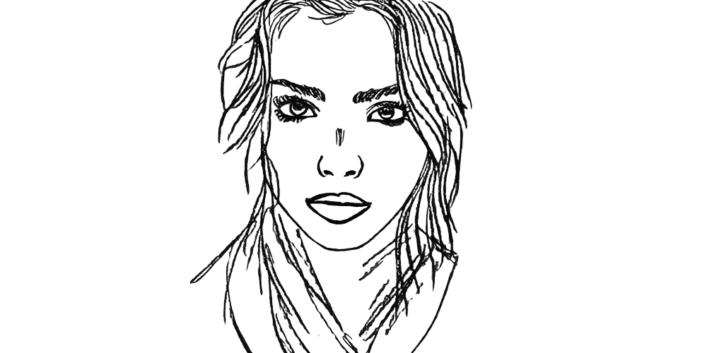 Line sketch of a peaceful woman looking forward