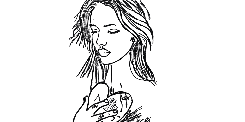 Woman holding her chest in emotional moment