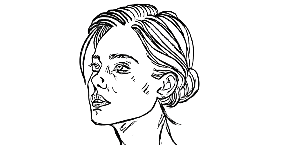 Hand-drawn woman staying with her sadness without fixing it