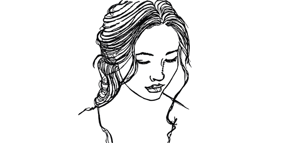 Drawing of a woman looking down, reflecting quiet vulnerability