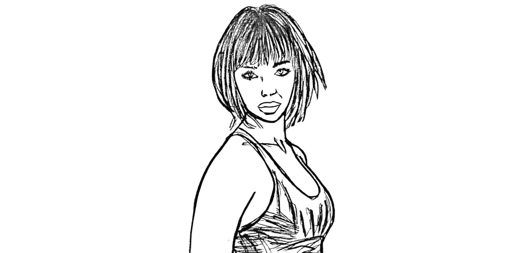 Sketch of woman looking sideways with softness and safety