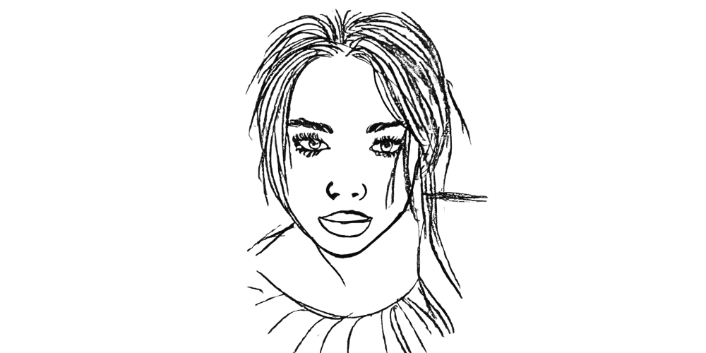 Drawing of calm woman with centered gaze – emotional self-compassion