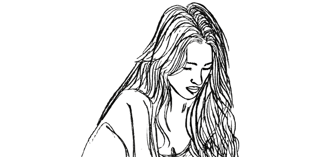 Introductory drawing of a quiet woman – silence as emotion