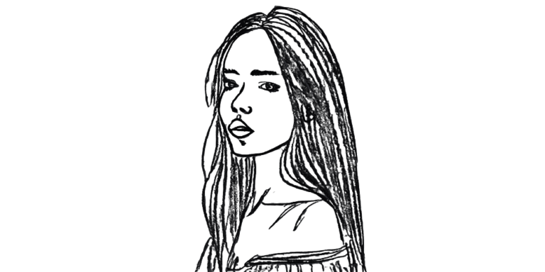 Side portrait of a calm woman breathing before reacting
