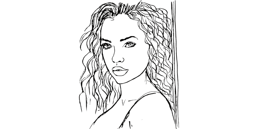 A calm woman hiding her emotions behind composed eyes.