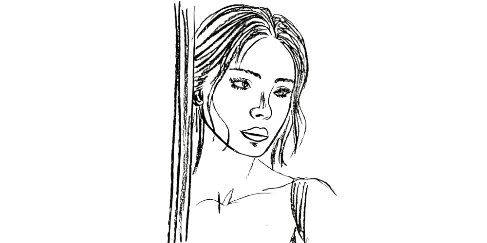 A gentle woman with soft, sad eyes pretending everything is fine.