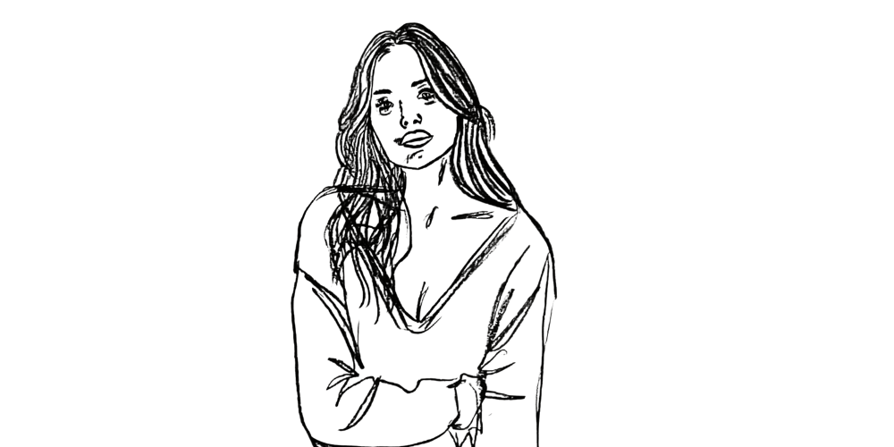 A tired woman holding her posture, silently worn down.