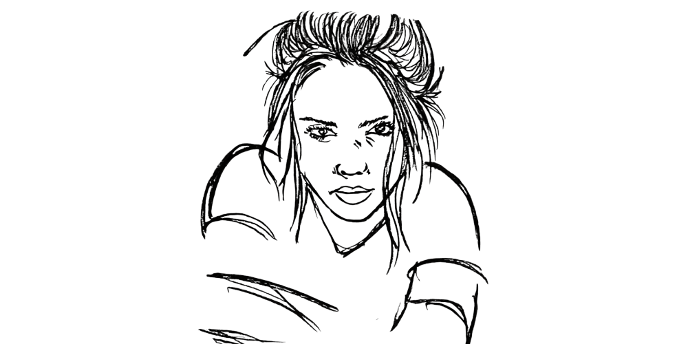 A woman lowering her head, silently asking to be seen.