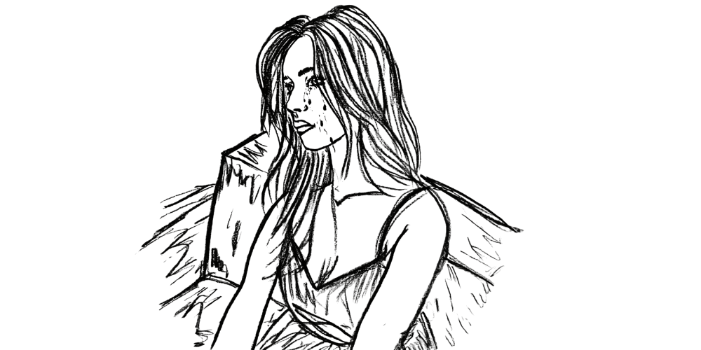 Black and white drawing of a person sitting alone, head slightly bowed, embracing solitude.