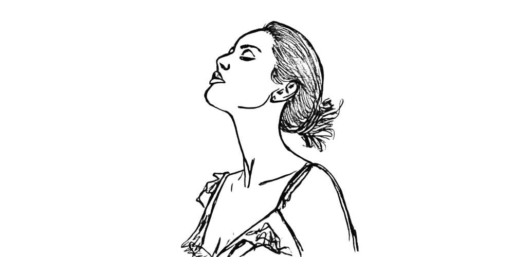 Black and white line art of a woman standing slightly turned away, representing choosing distance as self-care.