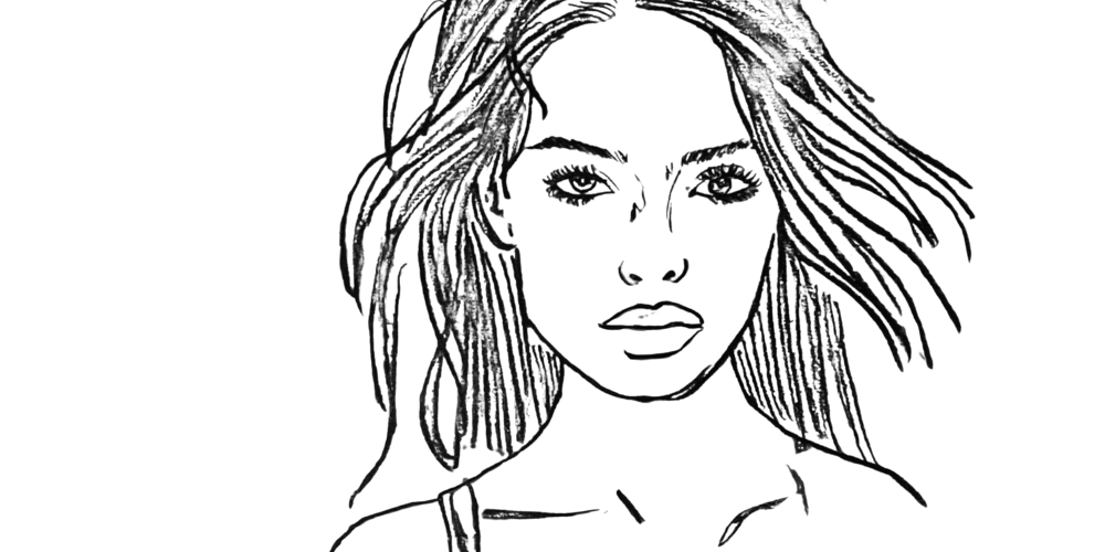 Black and white sketch of a thoughtful woman, eyes lowered, representing clarity in silence and self-protection.