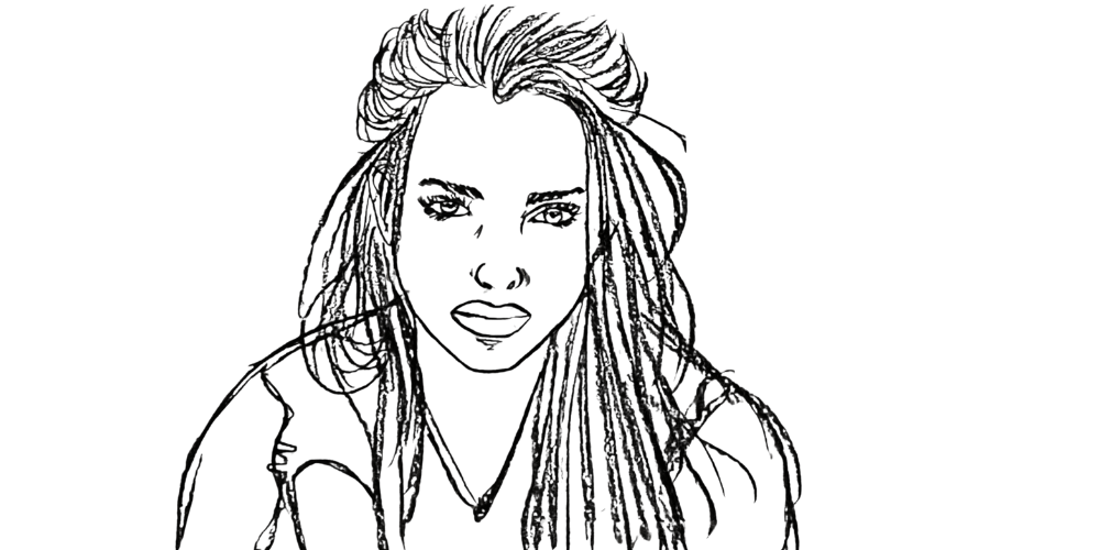 Hand-drawn illustration of a determined woman, facing forward with confidence after deciding to show up