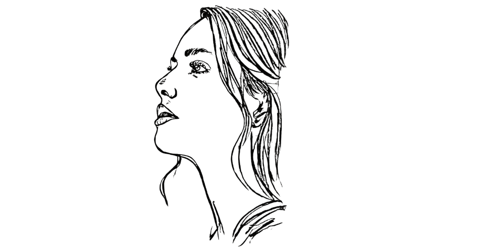 Hand-drawn side profile of a woman looking upward, representing pride after overcoming hesitation