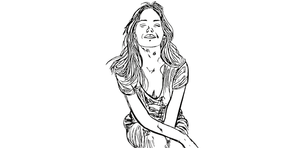 Hand-drawn woman sitting calmly with eyes closed, symbolizing finding stillness in chaos