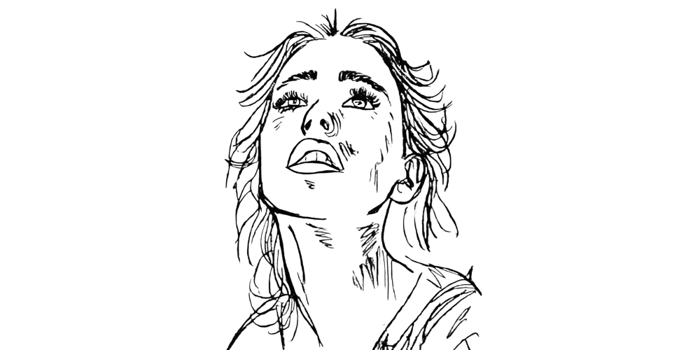 Hand-drawn woman looking upward, symbolizing a quiet moment of stillness in chaos