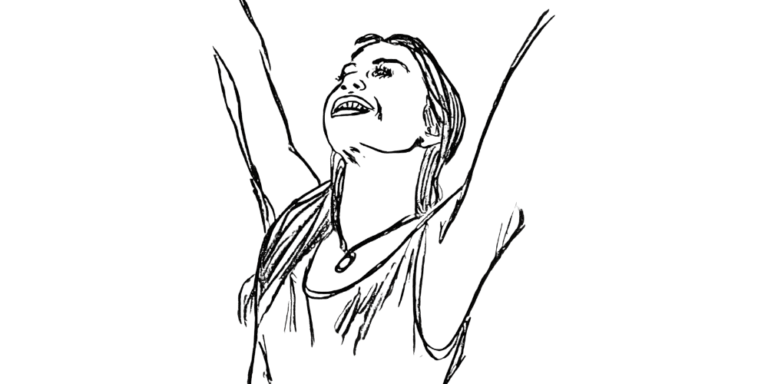Hand-drawn illustration of a woman looking upward, representing identity, personal change, and learning to feel like yourself again.