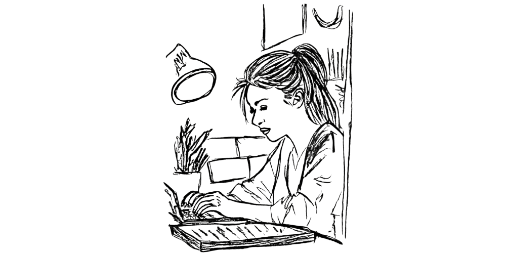 Woman working on her laptop in a calm, focused moment — a glimpse of who I’m becoming