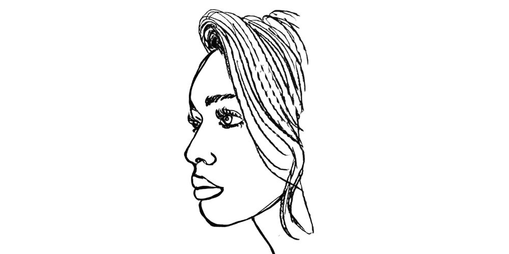 Profile sketch of a woman reflecting on personal growth