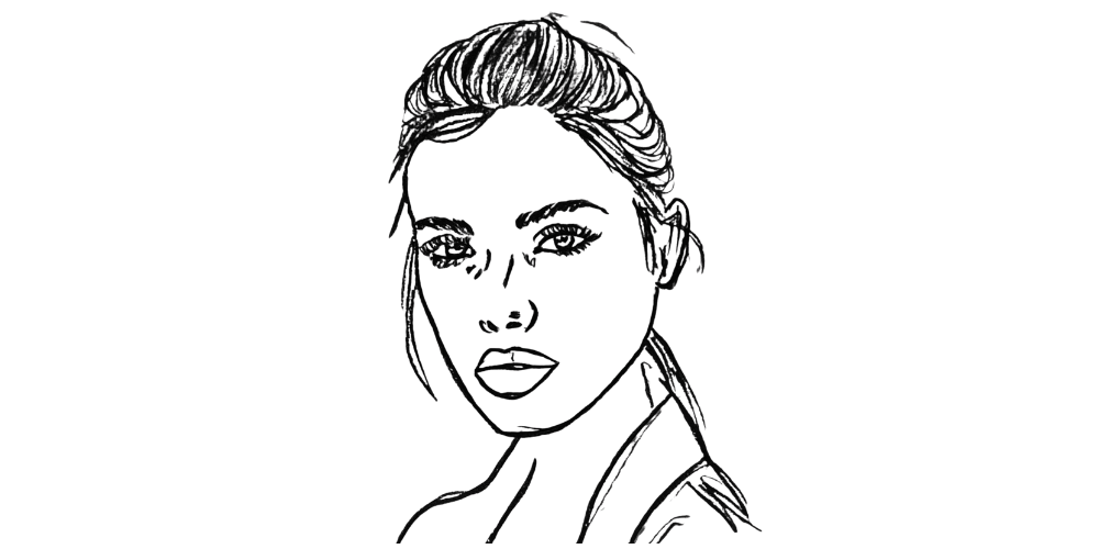 Sketch of a woman facing forward with resilience in her eyes