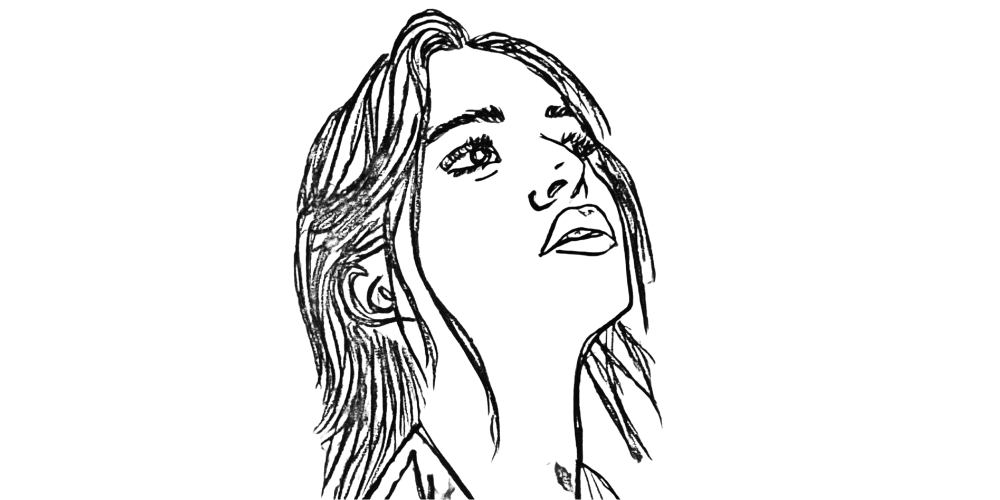 Sketch of a woman looking up, symbolizing hope and freedom