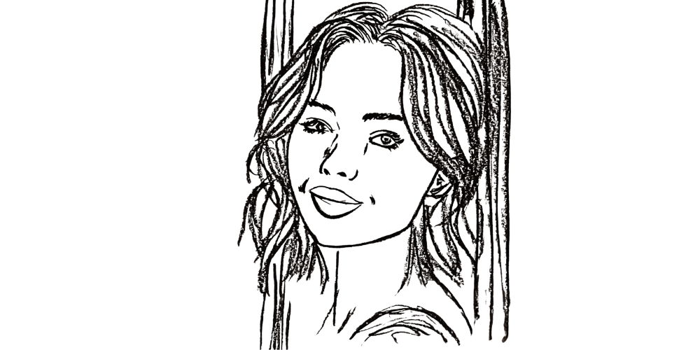 Hand-drawn illustration of a woman with a gentle smile, symbolizing an instinctive act of self-kindness