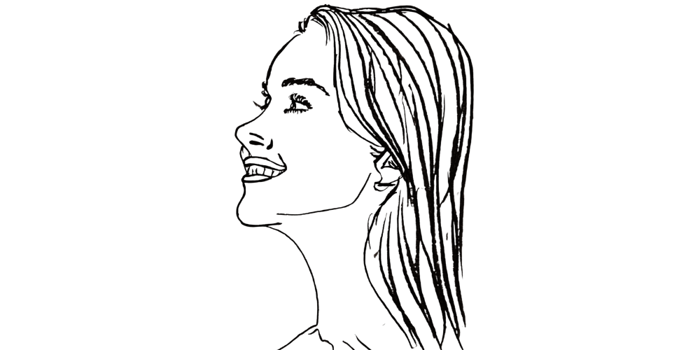 Hand-drawn profile of a woman looking upward, representing the recognition of acts of self-kindness