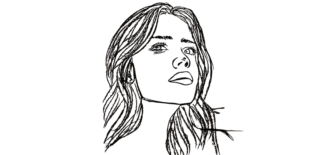 Hand-drawn portrait of a serene woman, symbolizing the habit of self-kindness