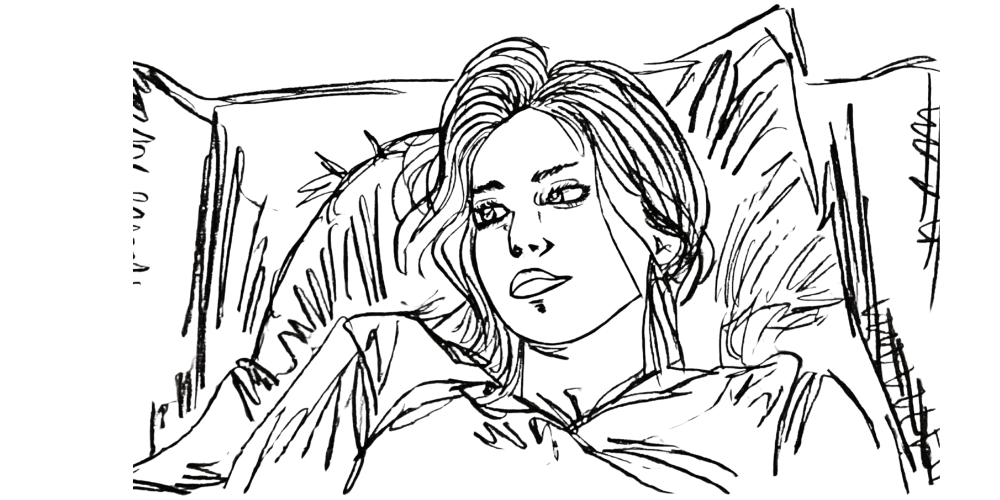 Line drawing of a woman lying in bed, reflecting on subtle personal change