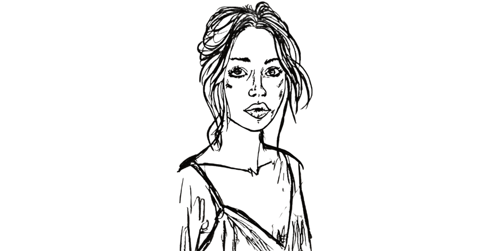 Hand-drawn portrait of a woman looking forward with calm determination