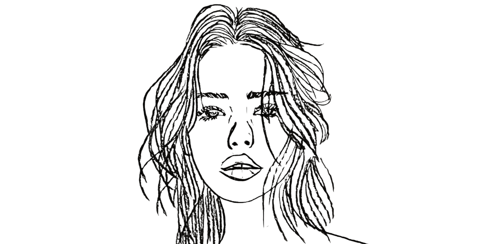 Hand-drawn portrait of a woman, symbolizing quiet reflection and stillness