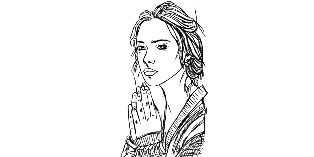 Woman with hands together in reflection – illustration for The Way I Loved Myself Was Enough