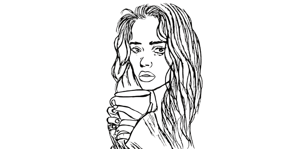 Woman holding a cup – illustration for The Way I Loved Myself Was Enough