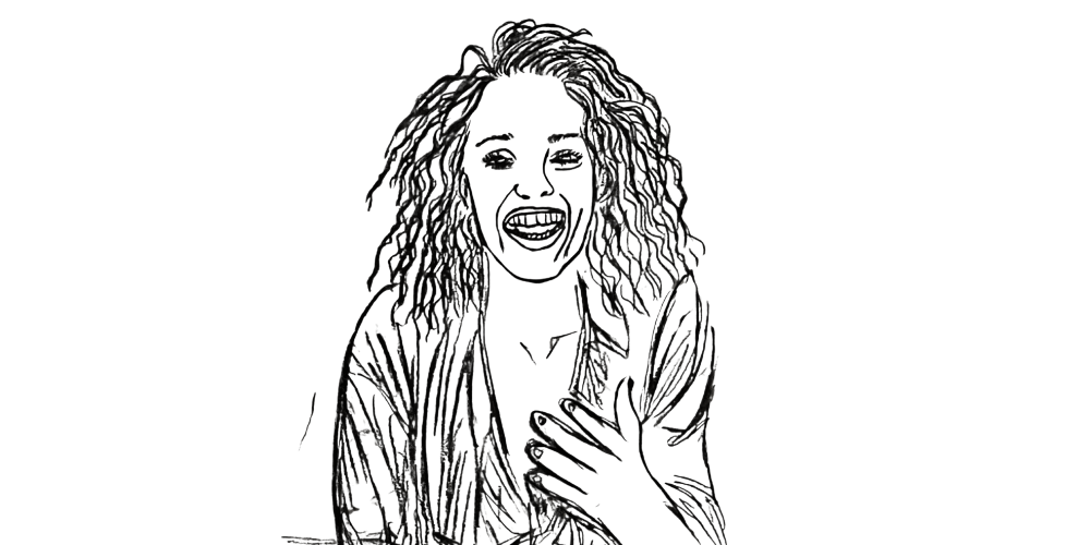 Laughing woman with curly hair – illustration for The Way I Loved Myself Was Enough